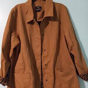 Dennis Basso Reversible Rain Trench Coat Jacket Solid Brown To Leopard Size XL